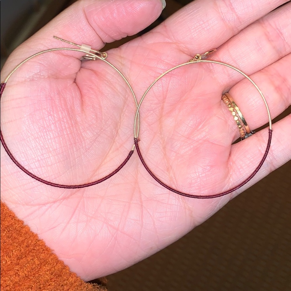 Gold and maroon wrapped hoops
